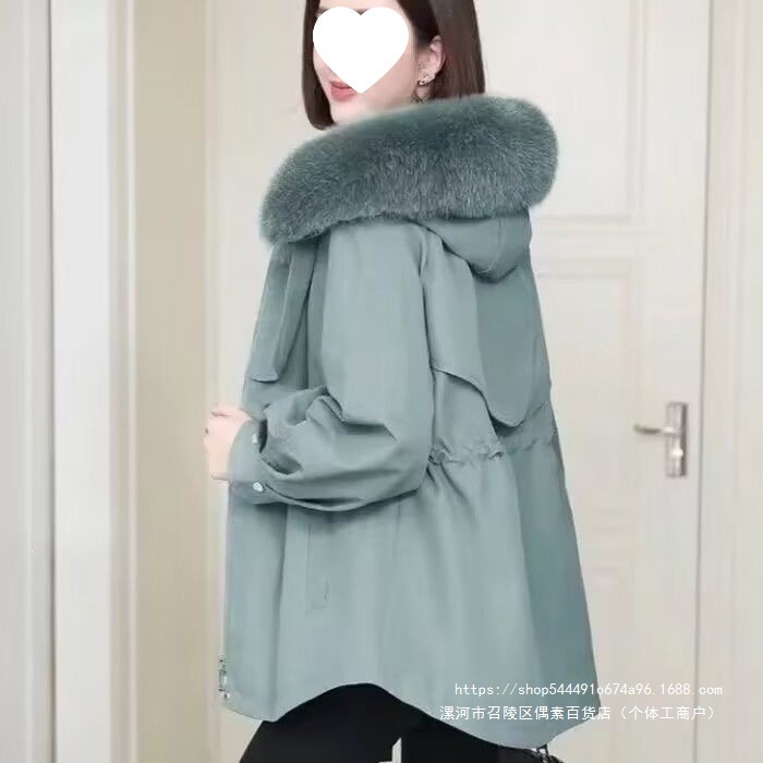 爆款万人迷皮草派克服兔毛内胆狐狸毛领可拆卸收腰时尚款