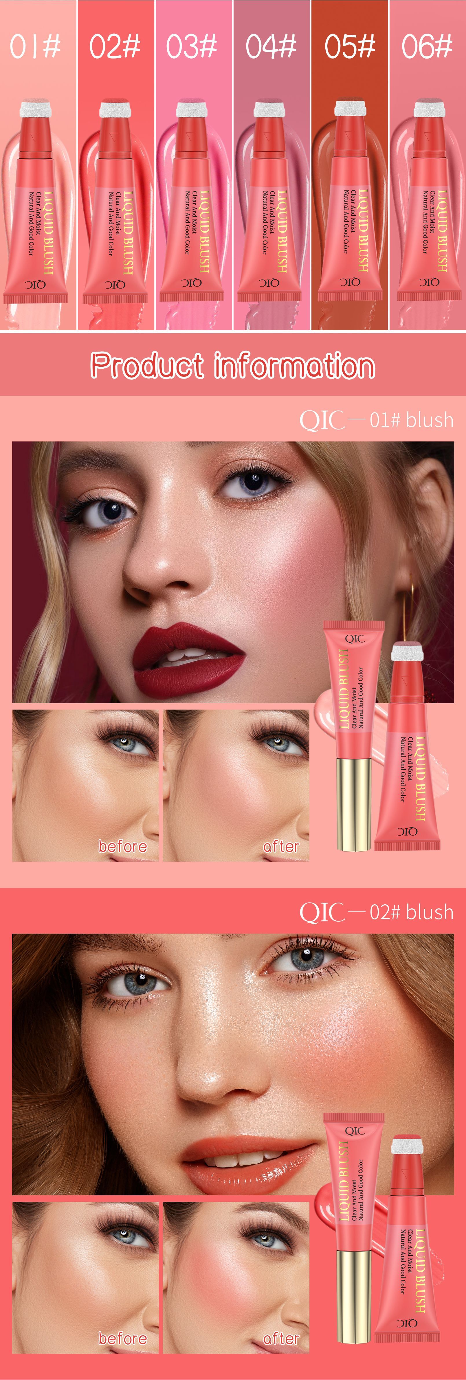 QIC Qini CAI Sponge Blush for Head, Lip and Cheek, Hydrating, Easy to Spread, Smooth and Long-lasting Liquid Blush Specification drawing
