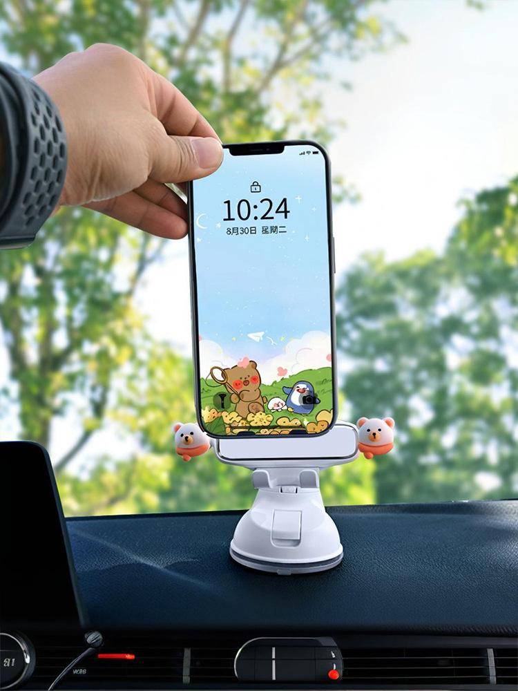 Longqi's New Cute Cartoon Car Mobile Phone Holder Suction Cup Universal Anti-Shake Car Navigation Holder Can Be Shipped on Behalf of Others