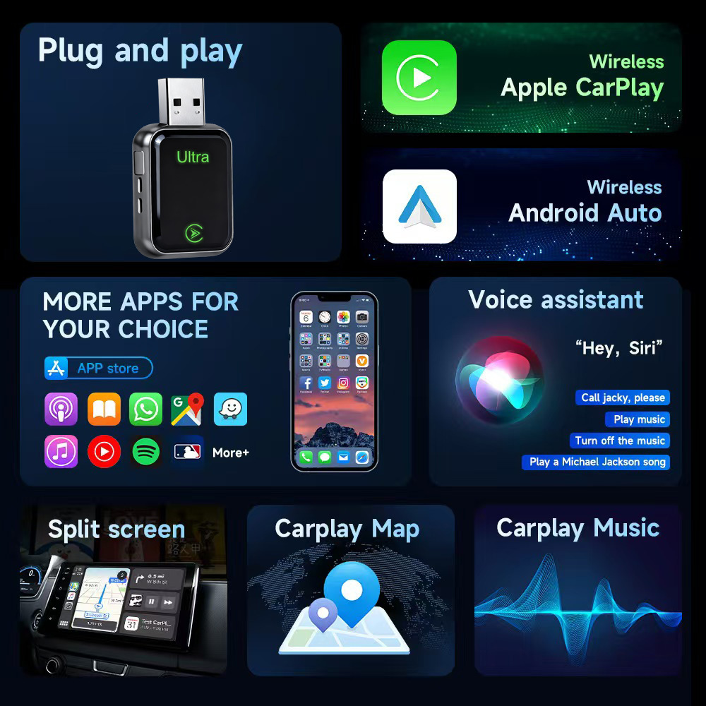 Amazon's Popular Wireless Carplay Android Auto Box Adapter for Car Connectivity, Two-In-One Car Interconnect
