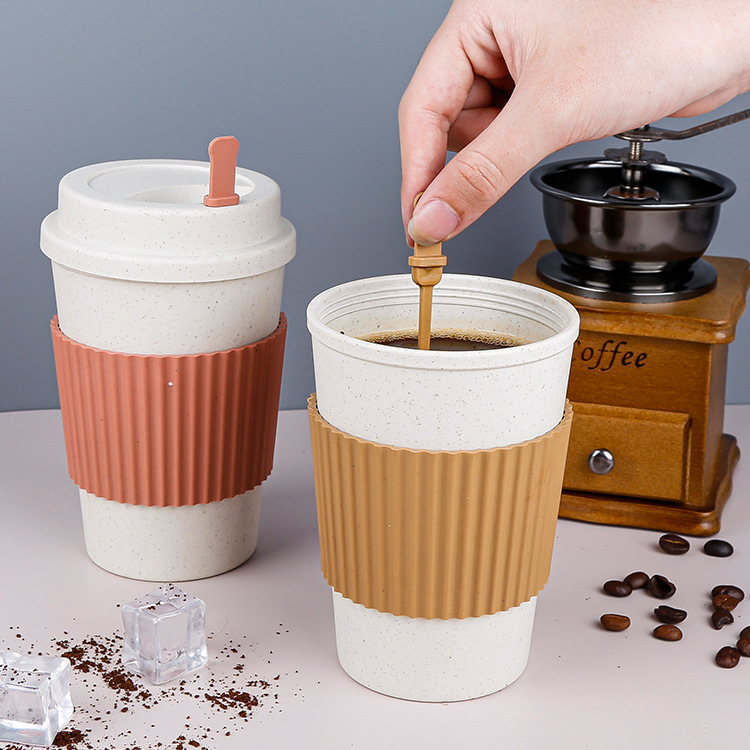 Wheat straw coffee cup outdoor airtight plastic cup portable travel mug disposable wholesale dropshipping