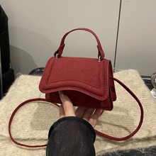 秋冬新款麂皮绒高级质感时尚纯色迷你手提小包女包包斜挎小方包