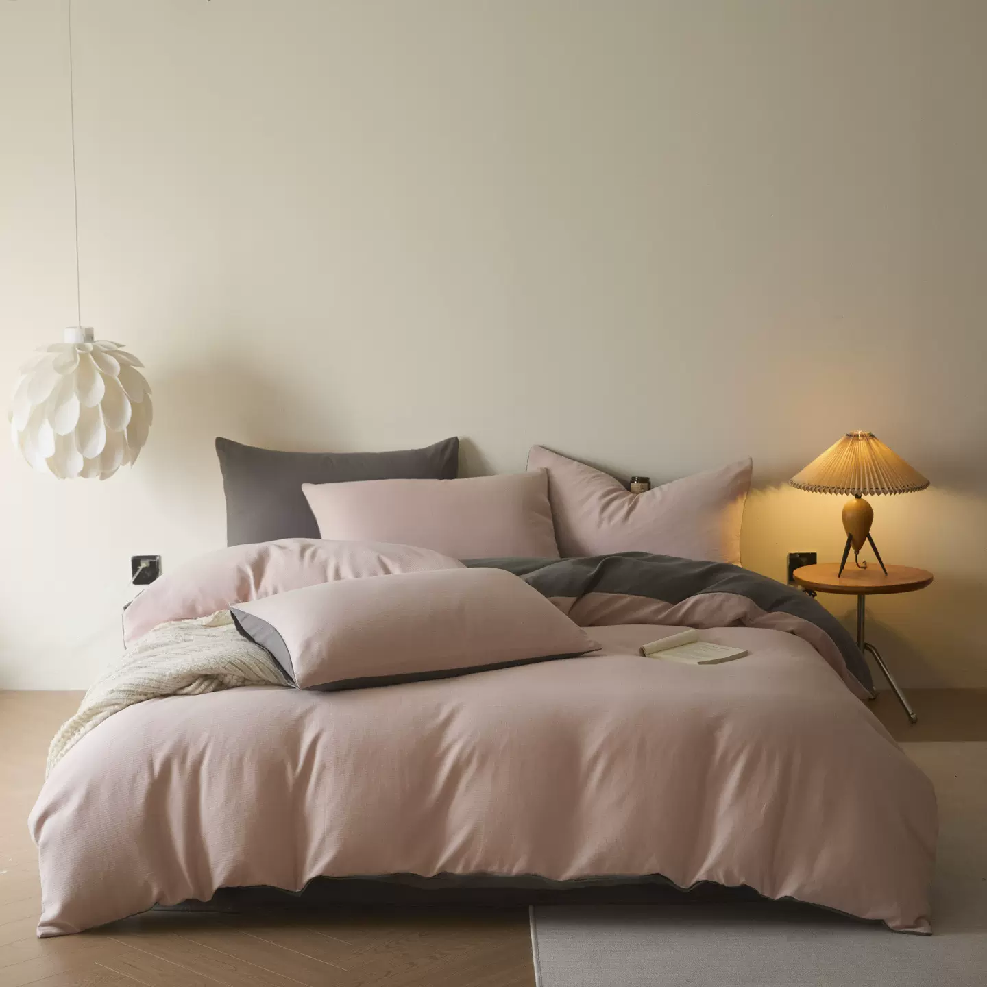 提花水洗全棉磨毛三四件套纯色高档双拼床上用品南通家纺被套床单