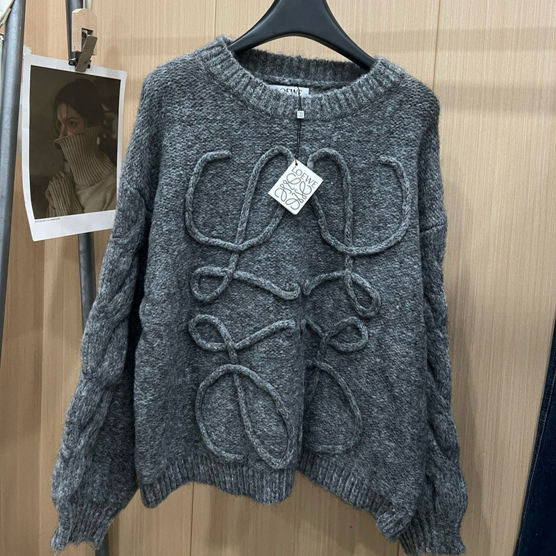 Lw25 Autumn and Winter New Design Loose Pullover Lantern Sleeve Lazy Knitted Sweater Top for Women with Three Complete Labels