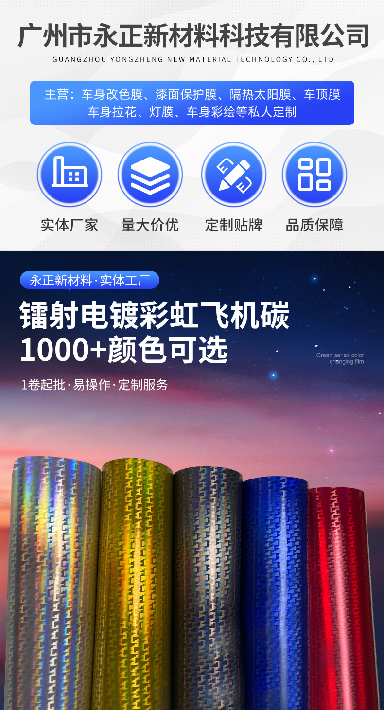 PET laser electroplated aircraft pattern forged carbon car laser color changing rainbow electroplated small grid decorative material film