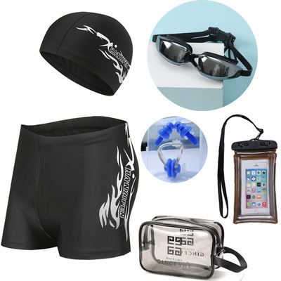 游泳裤男款套装短裤批发专业速干男士平角短裤泳帽泳装泳衣男套装