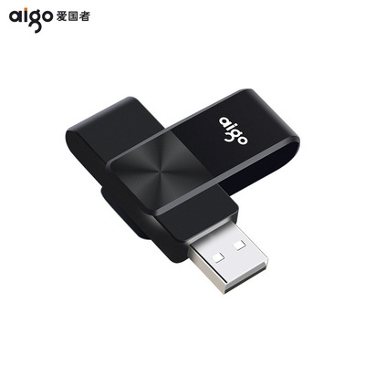 愛國者(aigo)USB2.0 U盤 U266旋轉 黑 CD紋防滑設計 適用商務辦公