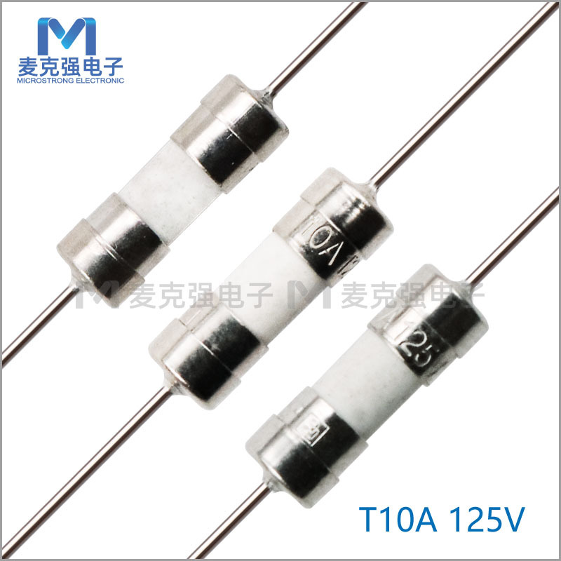 双帽陶瓷保险丝带线 T10A 125V 3.6*10 带引线慢断电流保险管