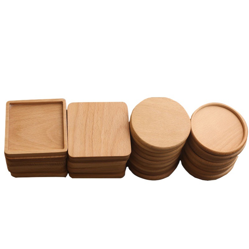 Montaña rusa de madera de haya té Coaster almohadilla de aislamiento creativo posavasos de café cuadrado redondo madera maciza posavasos logotipo letras