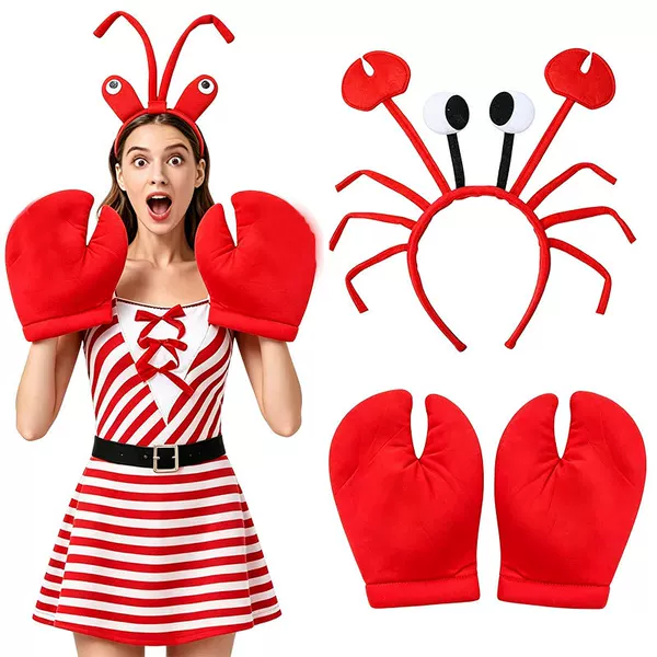 2026 New Style Crab Claws, Lobster Headband, Gloves, Red Performance Set, Halloween Costume, Amazon Cross-Border