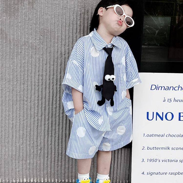 Children's Clothing 2026 Summer Boys' Suit Set 2026 Summer New Style Academy Short-Sleeve Children's Stylish Formal Shirt