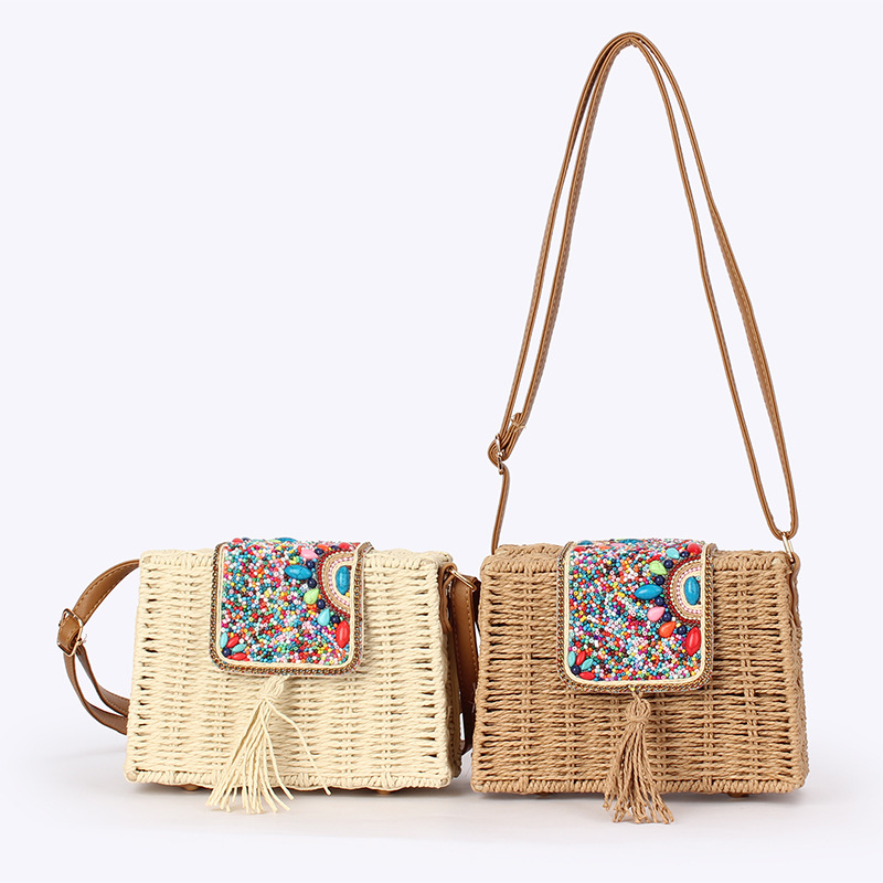 Fashionable Paper Rope Woven Crossbody Bag For Women Minimalist Design Beach Vacation Handbag_voghion.com
