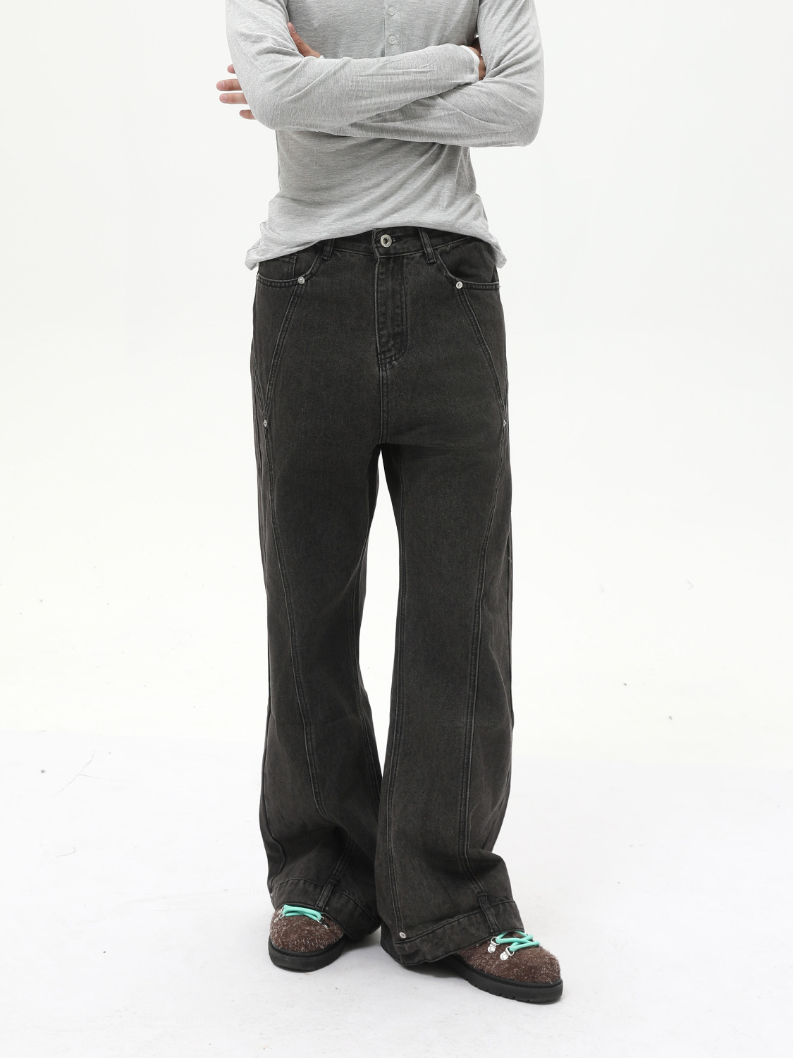 MTLCLOTHES Ropa de hombre | High Street vibe American Bead Costura de moda gris micro-jeans casual de moda