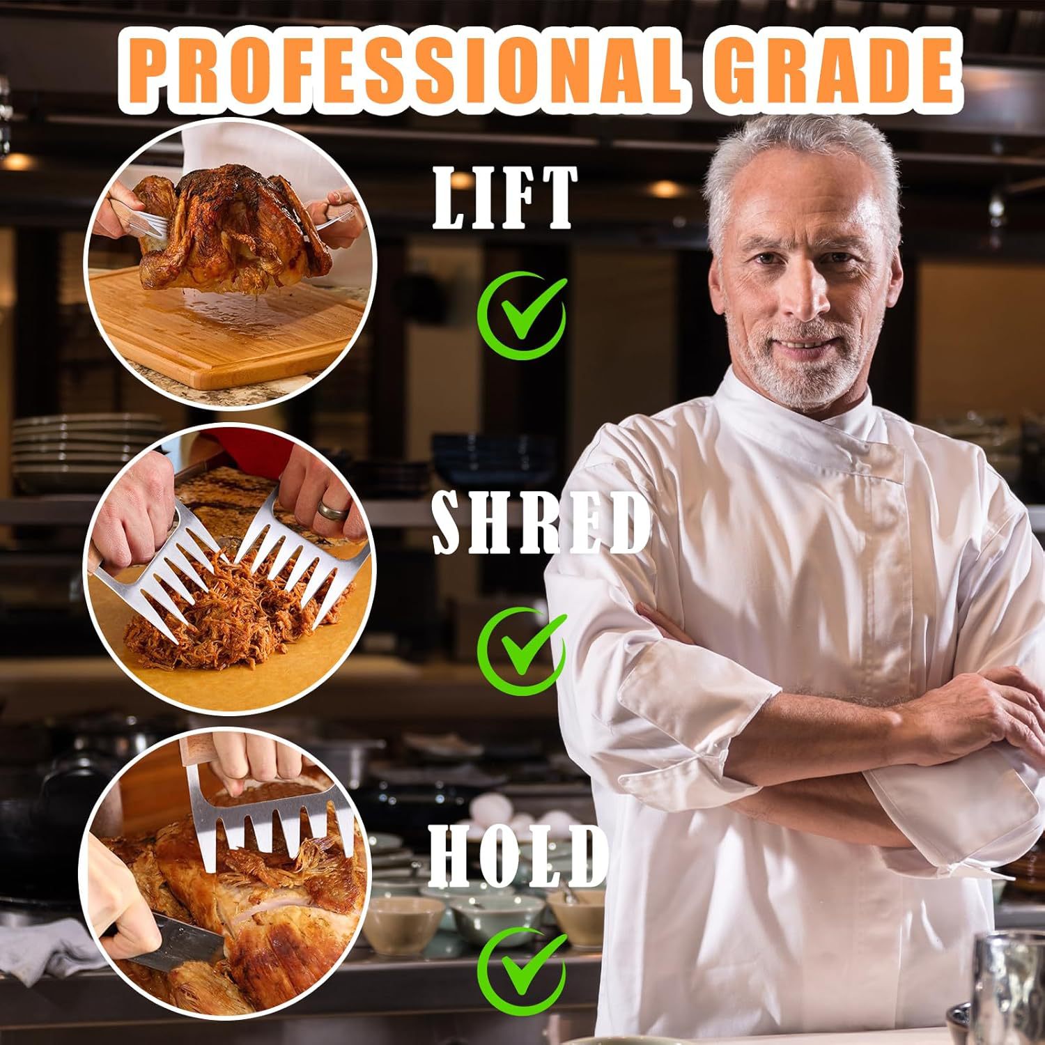 Amazon venta caliente transfronteriza mango de madera garra de oso para dividir el dispositivo de carne de pino BBQ para acampar al aire libre barbacoa garra de carne rasgada de acero inoxidable