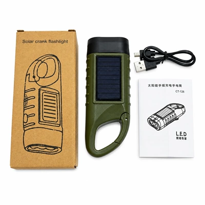 Emergency Flashlight with Strong Light, Long Battery Life, Large Capacity, Solar-Powered Hand-Crank Generator, Outdoor Charging, Portable (UV fənərlər) - upgraded-model-green-five-in-one-solarhand-crankusb-chargingcan-be-used-as-a-power-bank