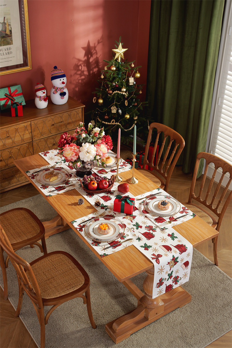 Runner da tavola natalizio stampato in policotone albero di Natale fiocco di neve tovaglietta tovagliolo tovaglia decorativa_voghion.com