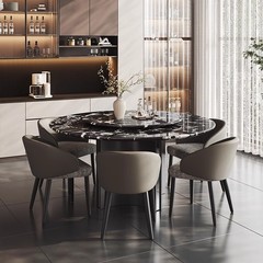 広東佛山ライト高級大理石のダイニングテーブルと椅子の組み合わせラウンドテーブルライト高級ハイエンドホーム小さなアパートのリビングルーム