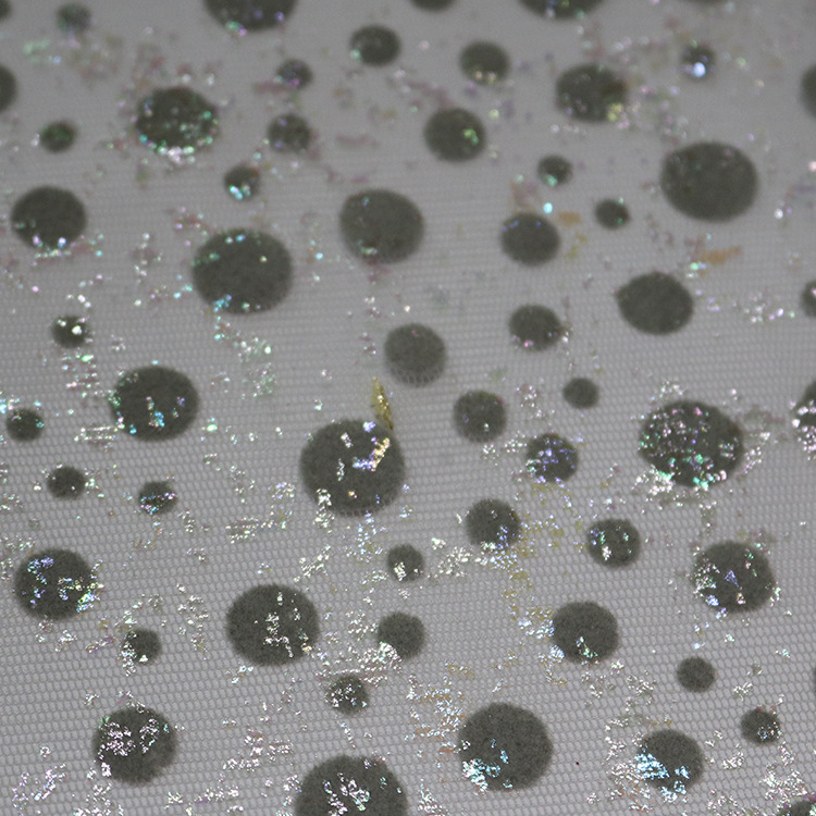 2025 nueva tela de malla de color estampado fantasía tela de punto flocado primavera y verano vestido de ropa infantil tela de ropa