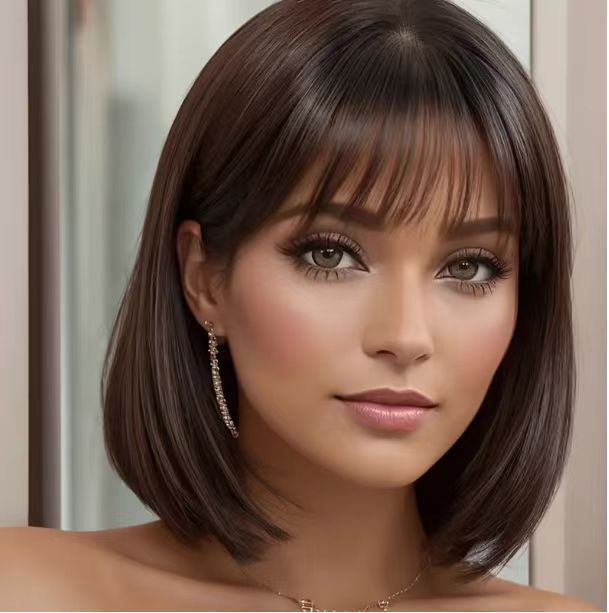 Fábrica directa europea y americana pelucas mujeres negras, cabello corto y recto BOBO fibra química pelucas de cabello completo una pieza de cabello image 7