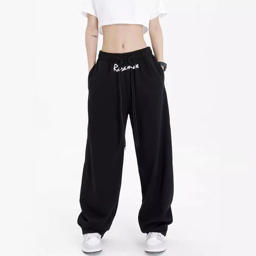 Cross-border Southeast Asian black sports casual pants women's designer niche autumn plus-size wide-leg pants banana pants sweatpants