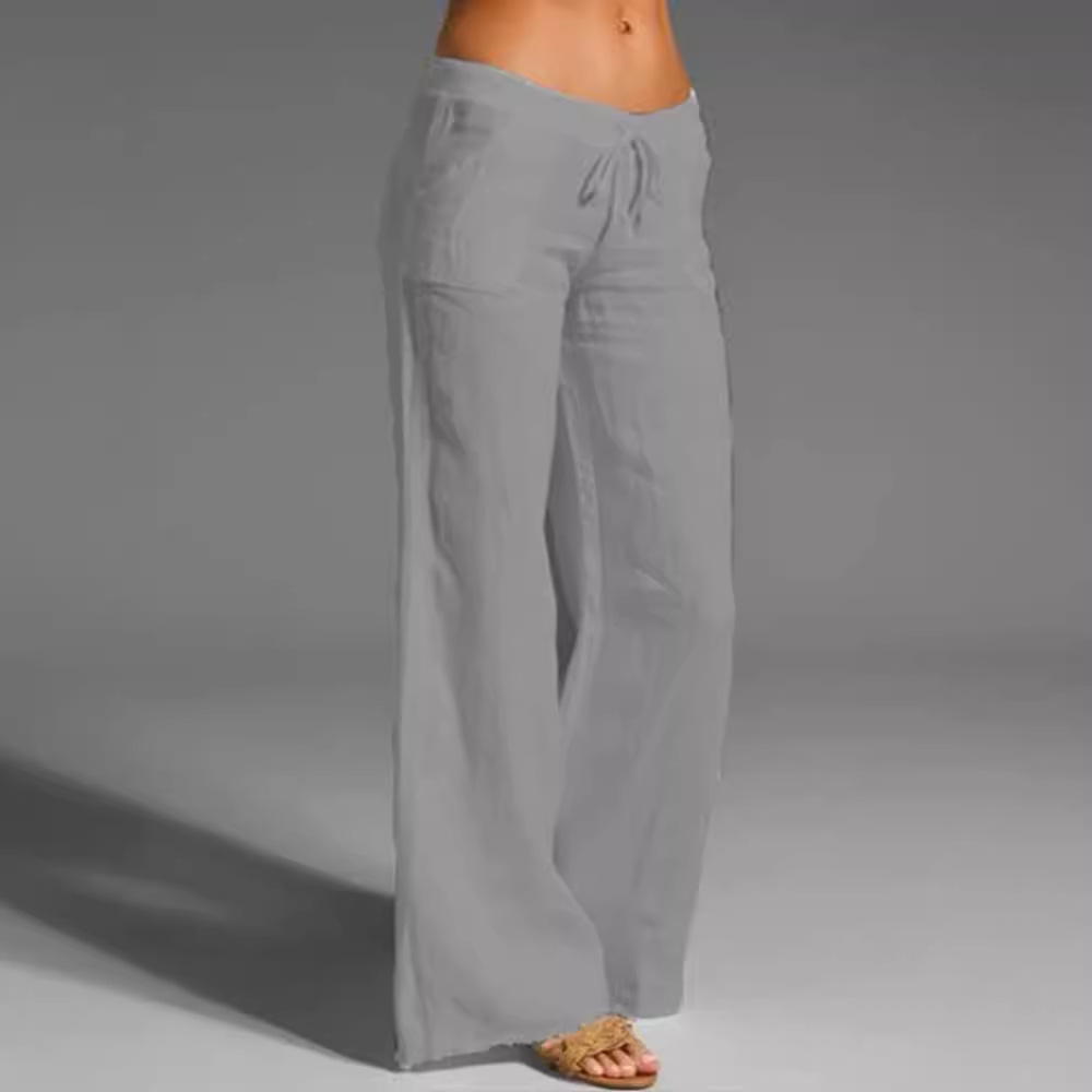 Pantaloni larghi in misto lino traspirante per donna - Pantaloni da salotto con coulisse a vita alta, adatti alle taglie forti, casual e streetwear_voghion.com