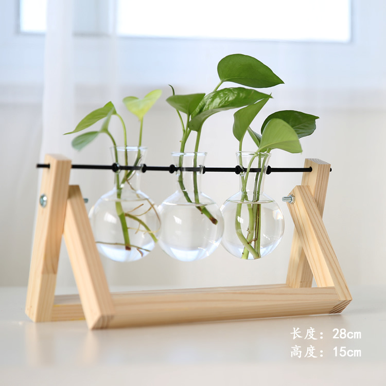 Creativo planta hidropónica soporte de madera transparente florero escritorio contenedor fresco salón moderno decoraciones adornos