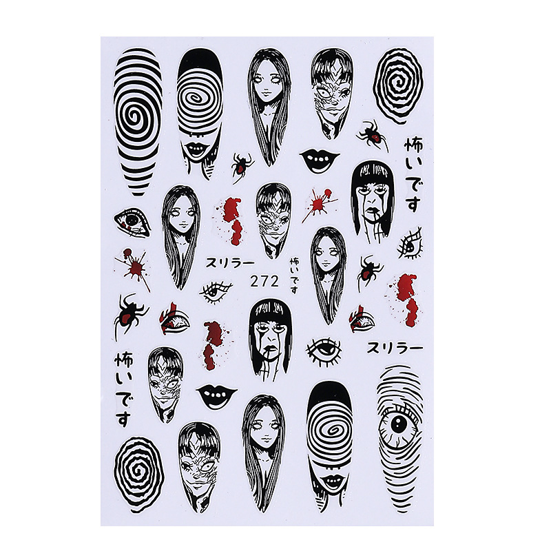 Nuevas pegatinas de uñas transfronterizas, dibujos animados lindos, halloween fantasma, setas, cráneos, rosas negras, pegatinas de uñas