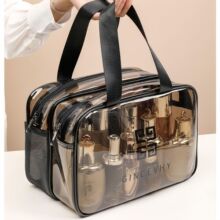 PVC透明双层洗漱包 防水大容量高级感收纳便携手提化妆包一个起批