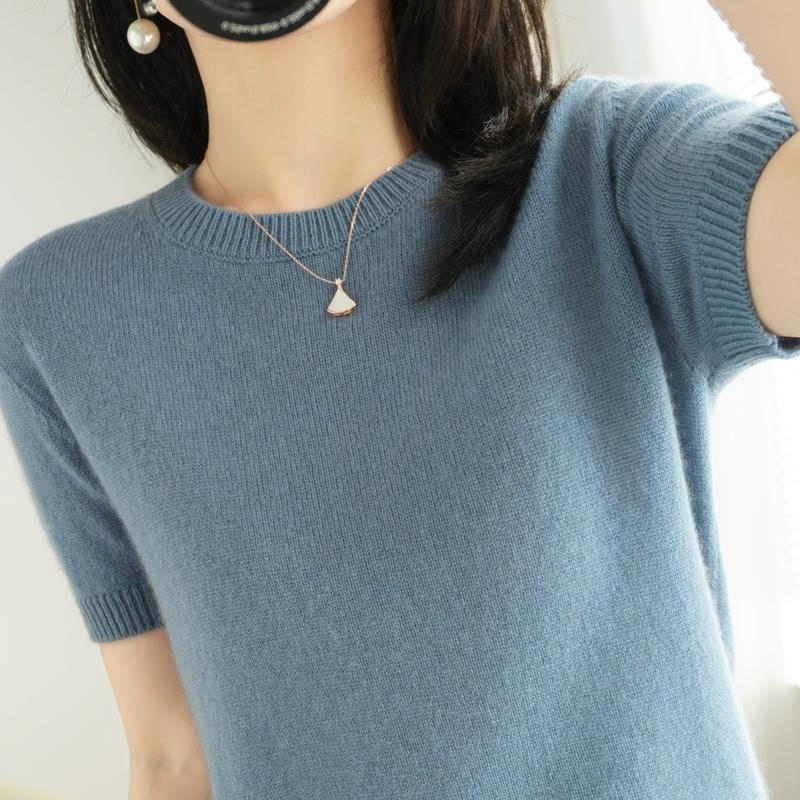 Soft Glutinous Round Neck Knitted Top Women's Summer New Loose Pullover Casual All-match Solid Color Short-sleeved Bottoming Shirt Women