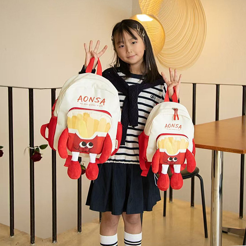 Jardín de infantes mochila de bebé caricatura encantadora queso patatas fritas mochila para niños y niñas nueva mochila infantil transfronteriza