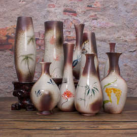 陶瓷小花瓶 水培博古架复古手绘陶瓷仿古花瓶子随手礼HC045