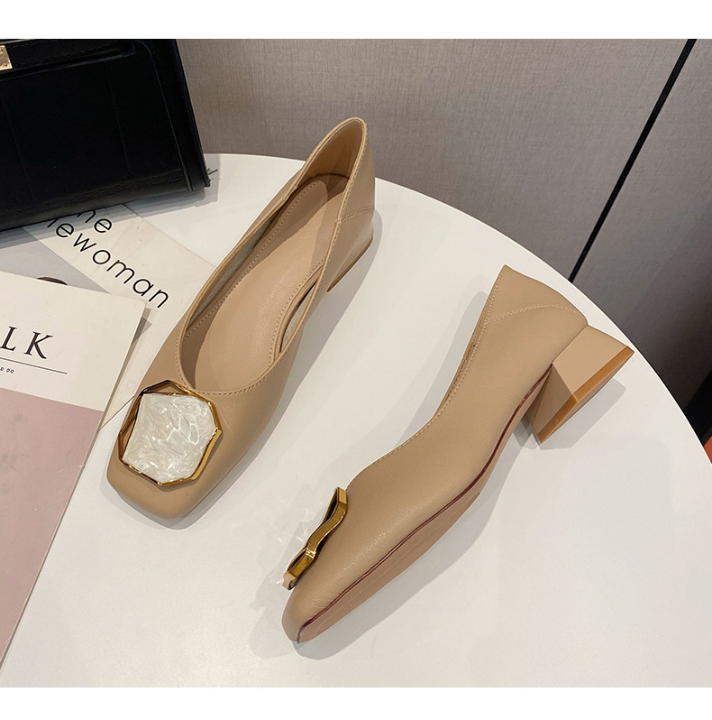 Elegant Women's Leather Dress Shoes Square Toe Thick Low Heel_voghion.com