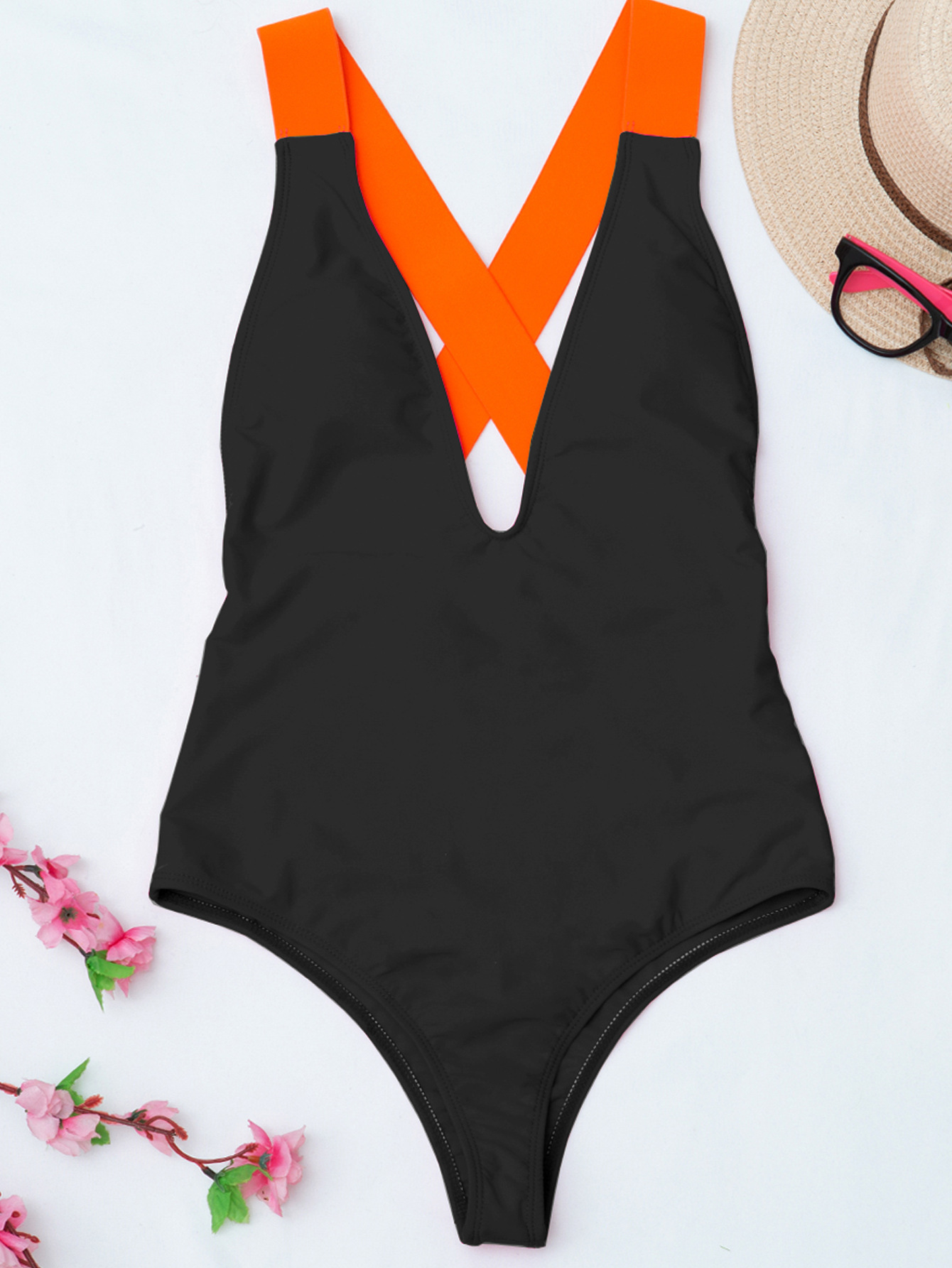 Solid Color One-Piece Swimsuit NSCMB96170