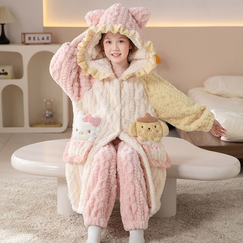Cross-border 2026 New Children's Pajamas Autumn and Winter Coral Fleece Thickened Girls' Robe Flannel Winter Style Girls' Home
