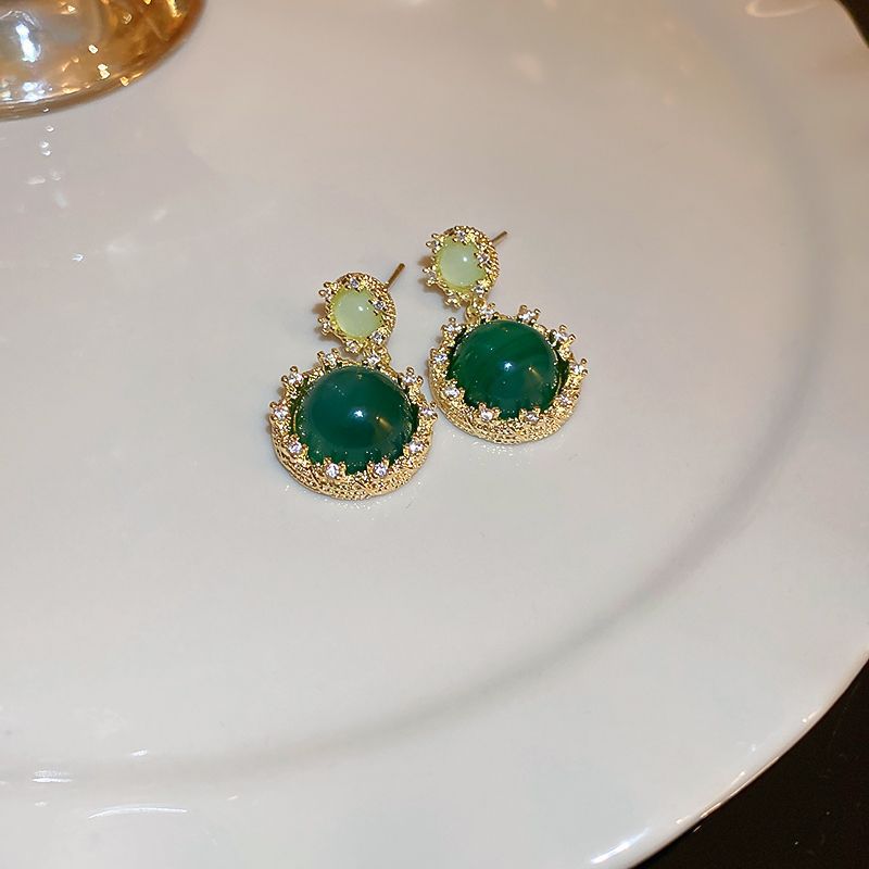 Retro green earrings with zircon