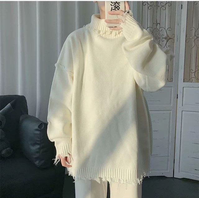 Гонконгский стиль свободный ленивый дизайн свитер мужской осенний и зимний высокий улица простой джикард