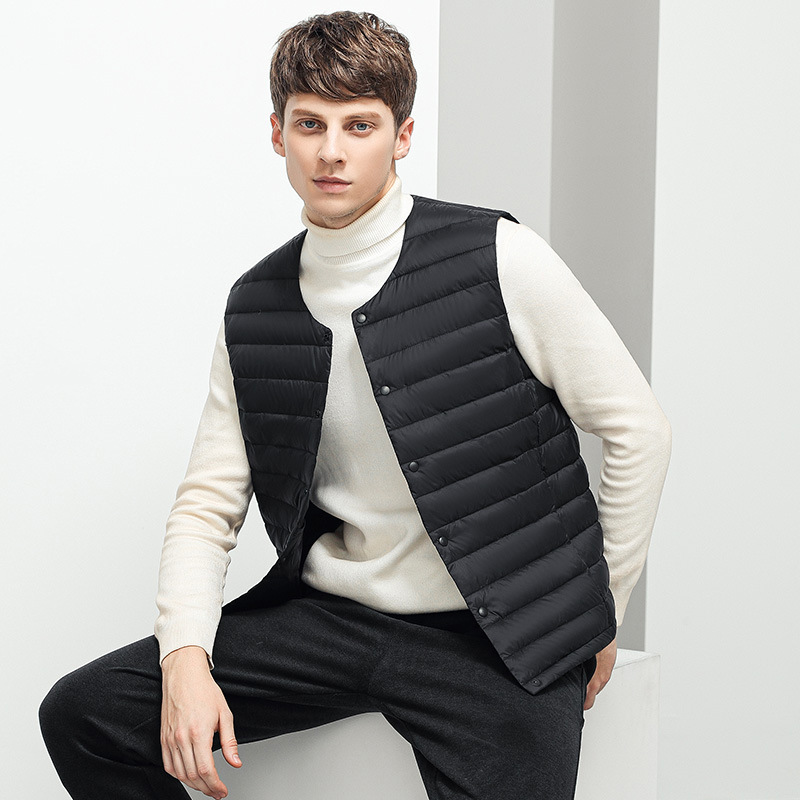 2026 New Men's Collarless down Vest V-Neck 90% down Lightweight down Jacket Warm Coat Sleeveless Vest