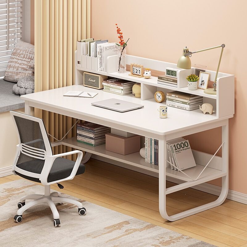 Computer desk, desktop office desk, bedroom student study desk, home desk with integrated bookshelf and bookcase
