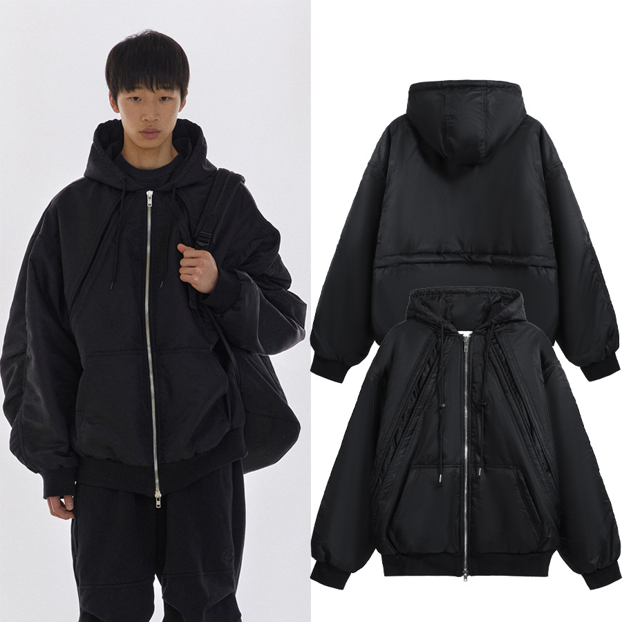 High Street FAR.ARCHIVE color sólido cremallera función de los hombres sueltos acolchados de las mujeres casual chaqueta con capucha de algodón acolchado ropa de moda