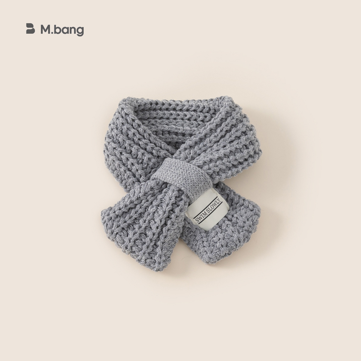 Bufandas para niños de invierno para niños de moda etiqueta de tela de color sólido calentamiento tejido lana cruzada collar