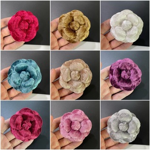 Diameter 6.6cm Velvet Diamond Velvet Ice Flower Velvet Camellia Brooch Style Super Shaped Corsage Head Clip Small Fragrant Flower