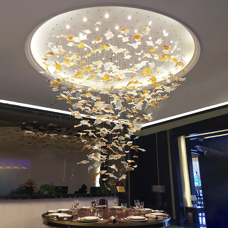 酒店大堂售楼部沙盘大厅水晶吊灯枫叶餐厅工程灯创意艺术灯具定制
