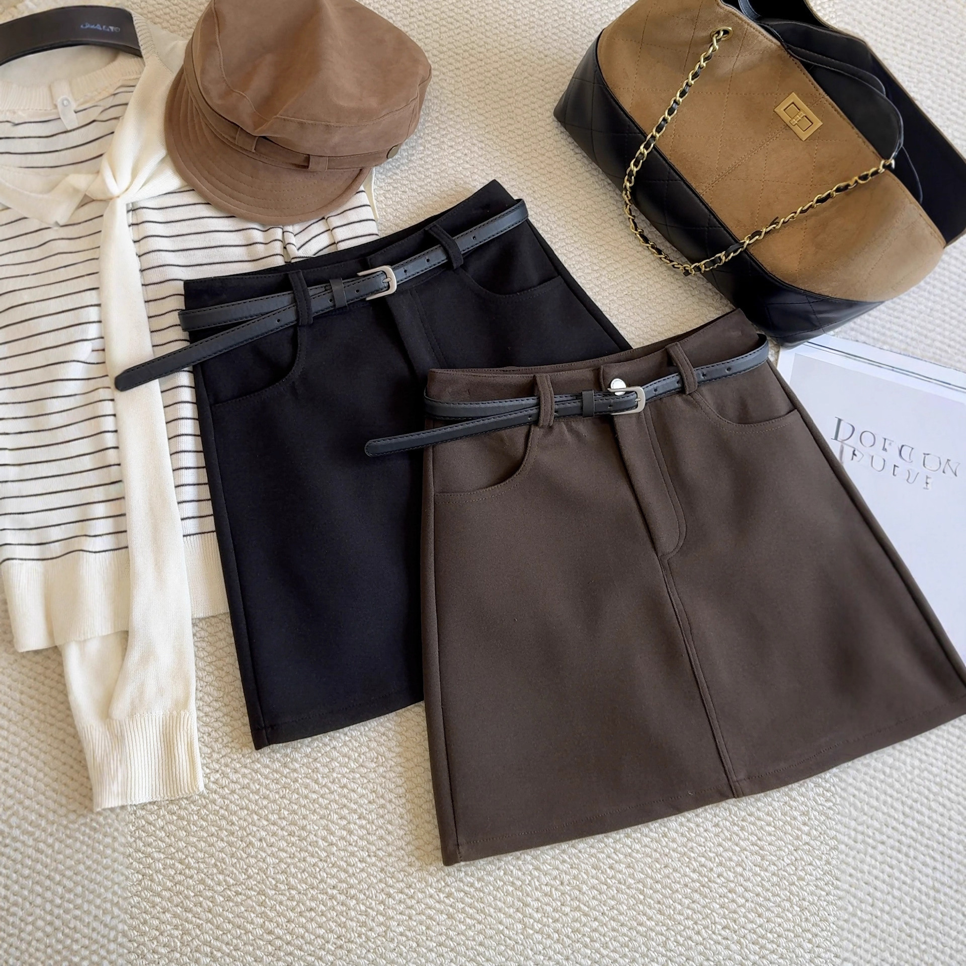 秋冬防走光A字毛呢半身裙女25新款气质高腰遮胯显瘦包臀西装短裙