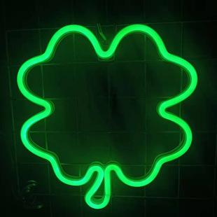 Cross Border ins led Neon Hanging Decoration Double Use Clover Four-leaf Clover Style Light Holiday Party Decoration