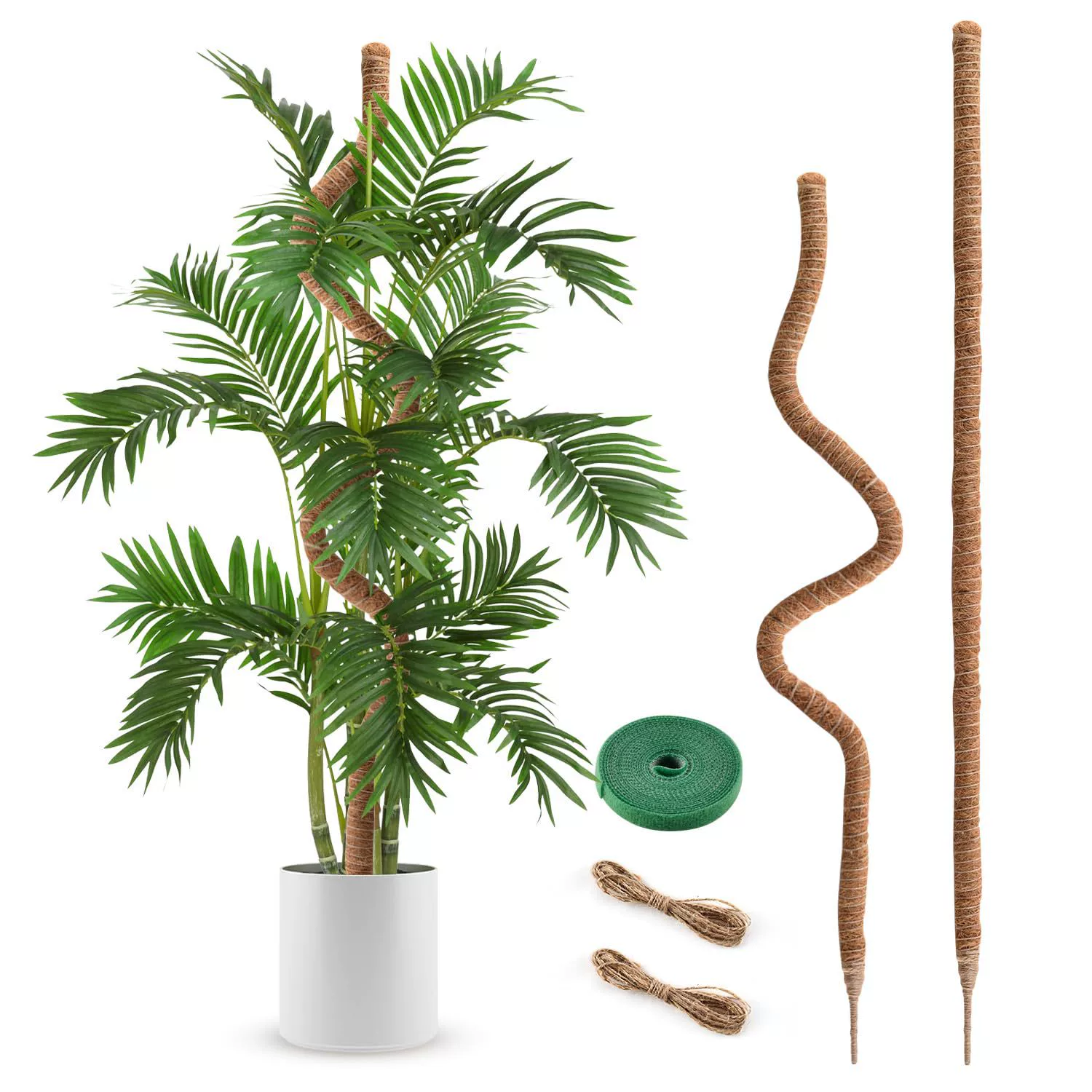 2 палочки из кокосовой пальмы с пеньковой веревкой, цветочный горшок на липучке, ворс для растений, монстера, опорная рама для сырых растений, альпинизм
