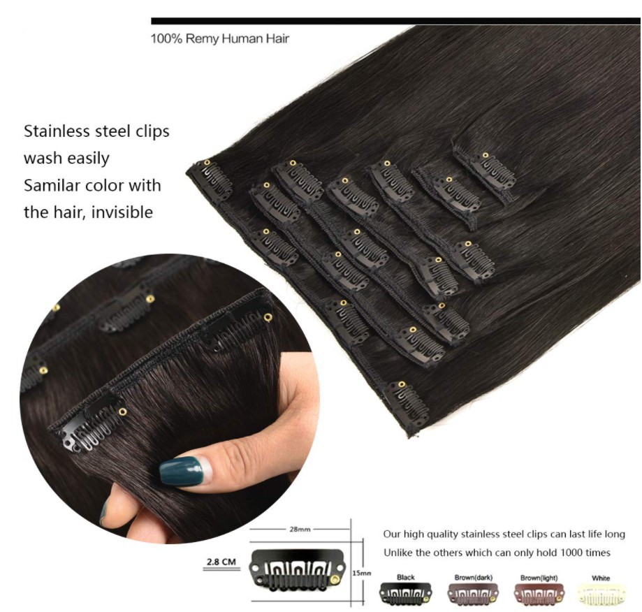 Real Hair Hair Material Homogeneous and Oblique Bangs Types European And American Human Hair Wig Female Hairpiece Clip Seven-Piece Real Hair Hair Extension Clip In Human Hair
