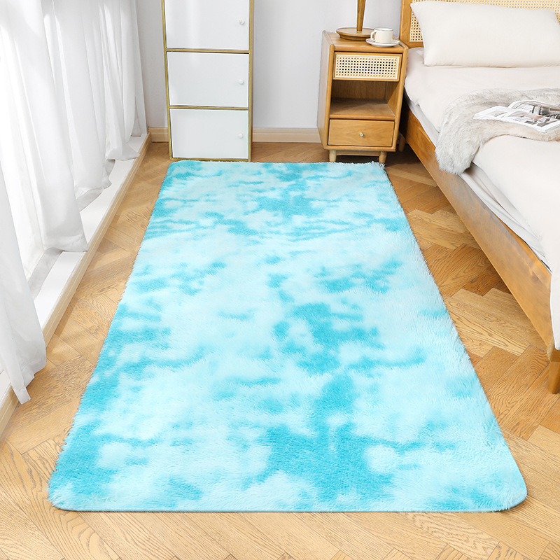 Fábrica al por mayor de lana larga alfombra tie-dyed degradado de color engrosada alfombra de cifrado sala de estar dormitorio mesita de noche alfombra manta de noche