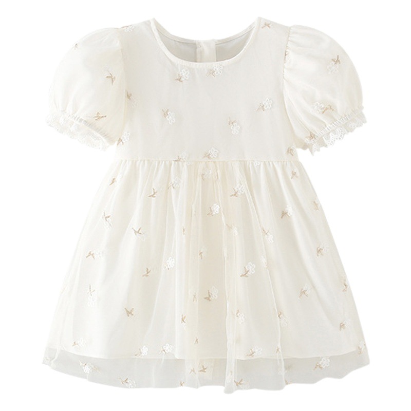 En stock malwee niñas vestido de verano nuevo estilo europeo y americano cuello redondo manga corta falda para pequeños y medianos niños