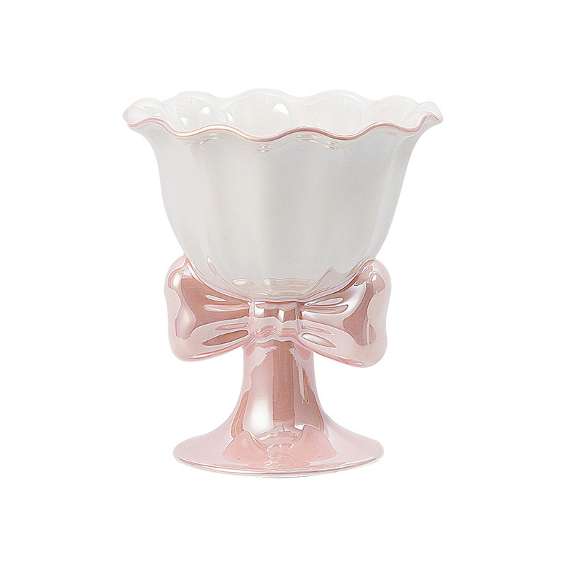 Bowknot Ice Cream Ceramic Cup, Cute and Aesthetically Pleasing Tall Dessert Cup, Souvenir Ceramic Mug for Girls