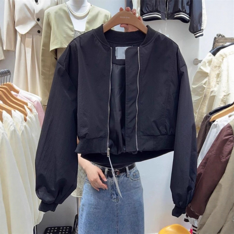 美式街头风棒球服外套女春秋2025年新款复古纯色宽松立领夹克上衣|undefined